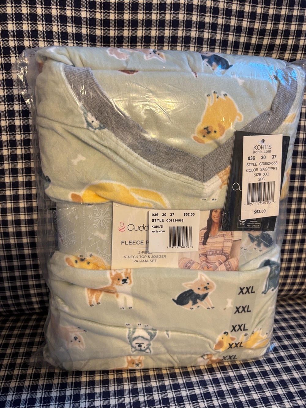 Cuddl Duds Light Green Puppy Fleece Pajama Set